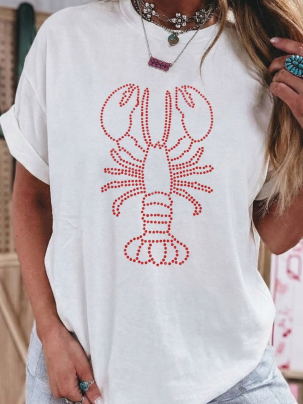 1197. Rhinestone lobster short sleeve summer t-shirt - Picture 2 of 3